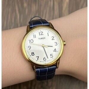 Timex Easy Reader Watch Womens 30mm Gold Tone Blue Leather Band WR 30M